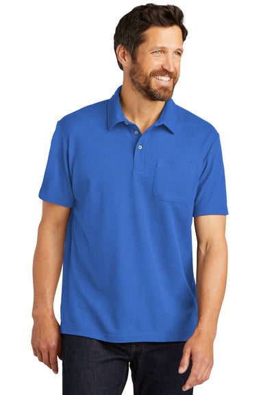 Port Authority K868 Mens C-FREE Pique Short Sleeve Polo Shirt w/ Pocket True Blue Front