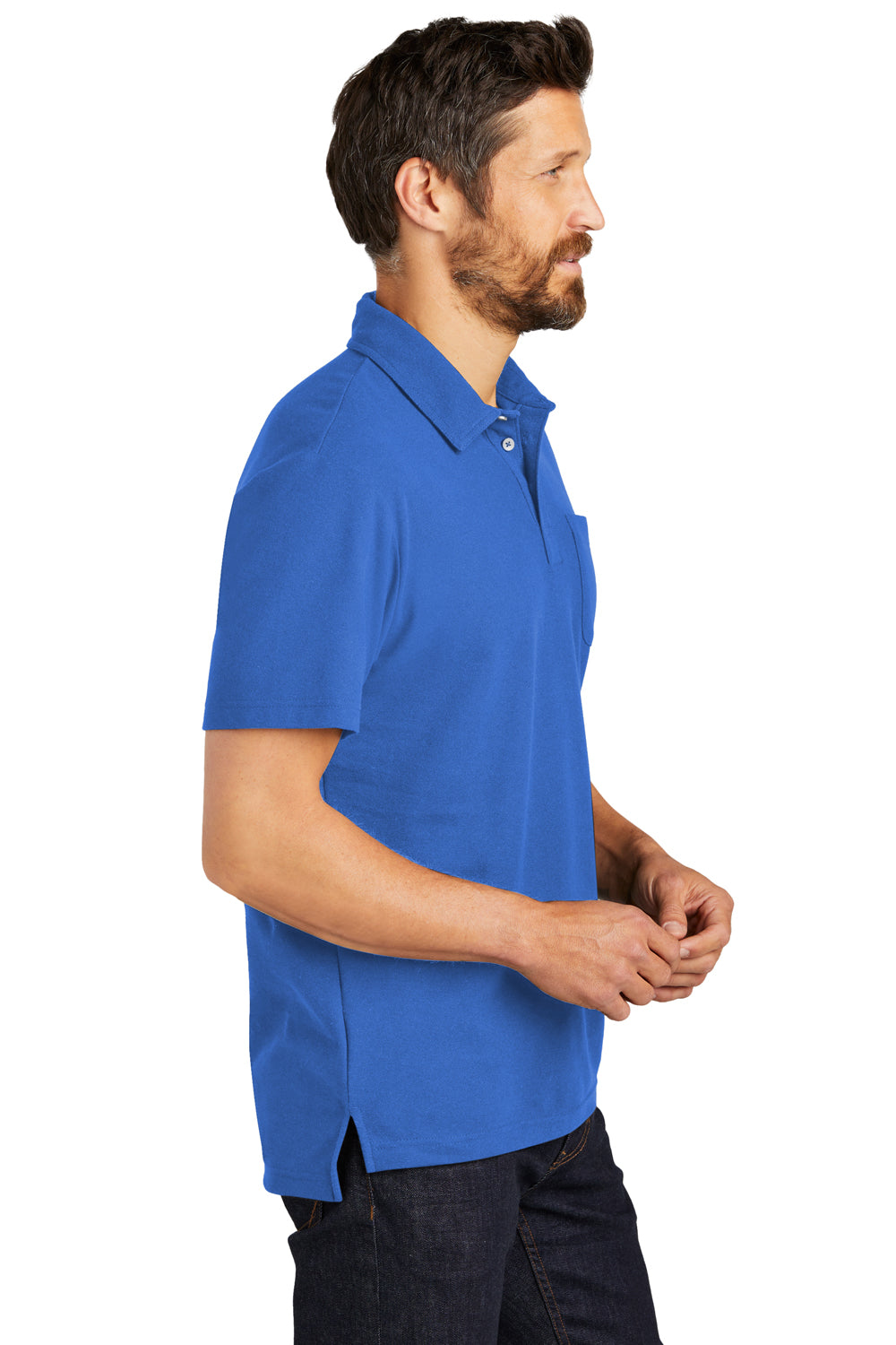 Port Authority K868 Mens C-FREE Pique Short Sleeve Polo Shirt w/ Pocket True Blue Side