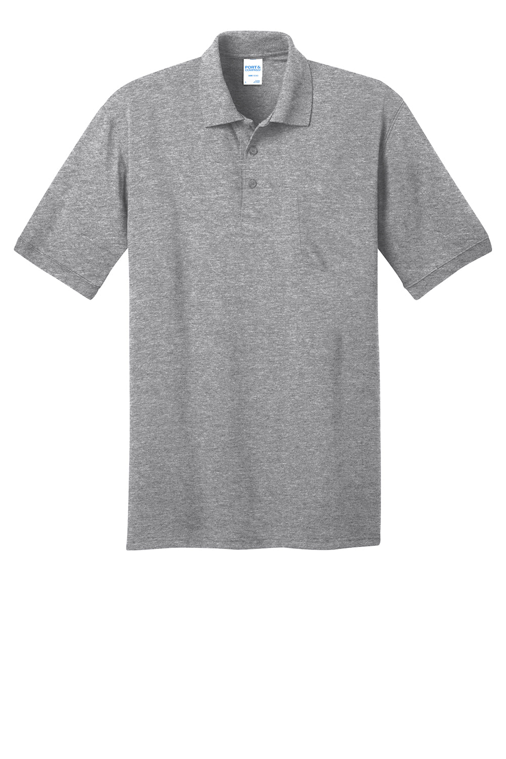 Port & Company KP55P Mens Core Stain Resistant Short Sleeve Polo Shirt w/ Pocket Heather Grey Flat Front
