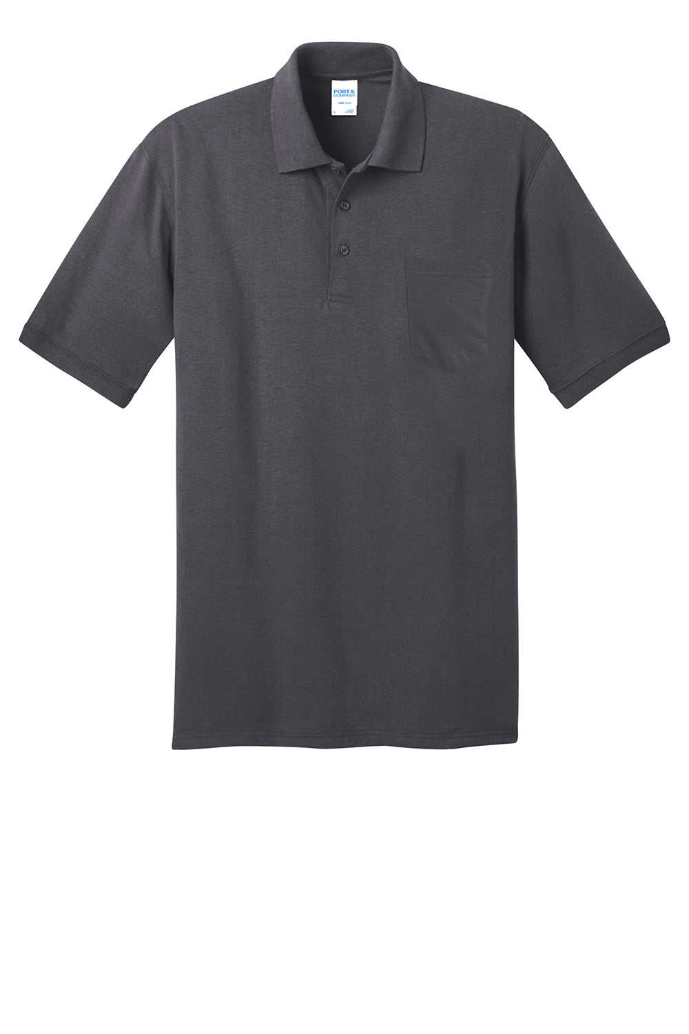 Port & Company KP55P Mens Core Stain Resistant Short Sleeve Polo Shirt w/ Pocket Charcoal Grey Flat Front