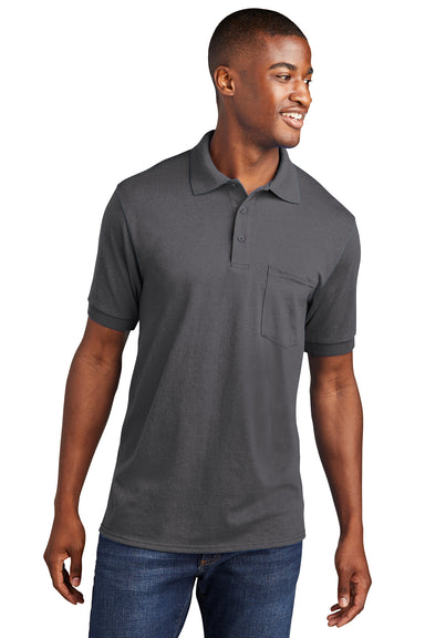 Port & Company KP55P Mens Core Stain Resistant Short Sleeve Polo Shirt w/ Pocket Charcoal Grey Front