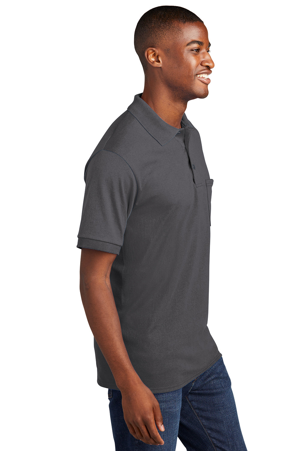 Port & Company KP55P Mens Core Stain Resistant Short Sleeve Polo Shirt w/ Pocket Charcoal Grey Side
