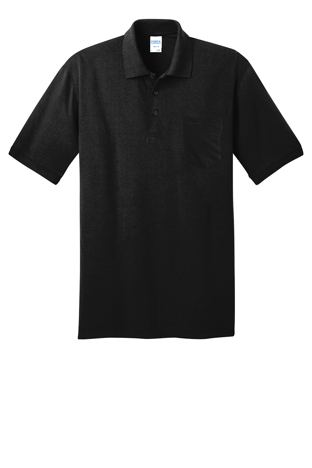 Port & Company KP55P Mens Core Stain Resistant Short Sleeve Polo Shirt w/ Pocket Black Flat Front