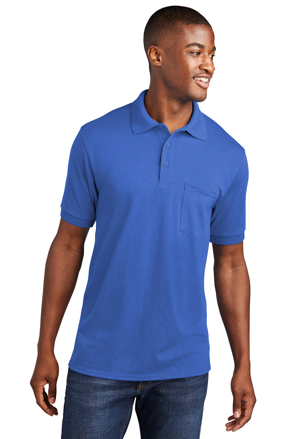 Port & Company KP55P Mens Core Stain Resistant Short Sleeve Polo Shirt w/ Pocket Royal Blue Front