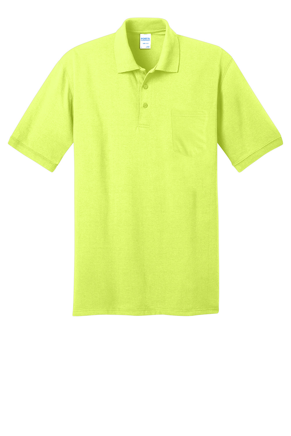 Port & Company KP55P Mens Core Stain Resistant Short Sleeve Polo Shirt w/ Pocket Safety Green Flat Front