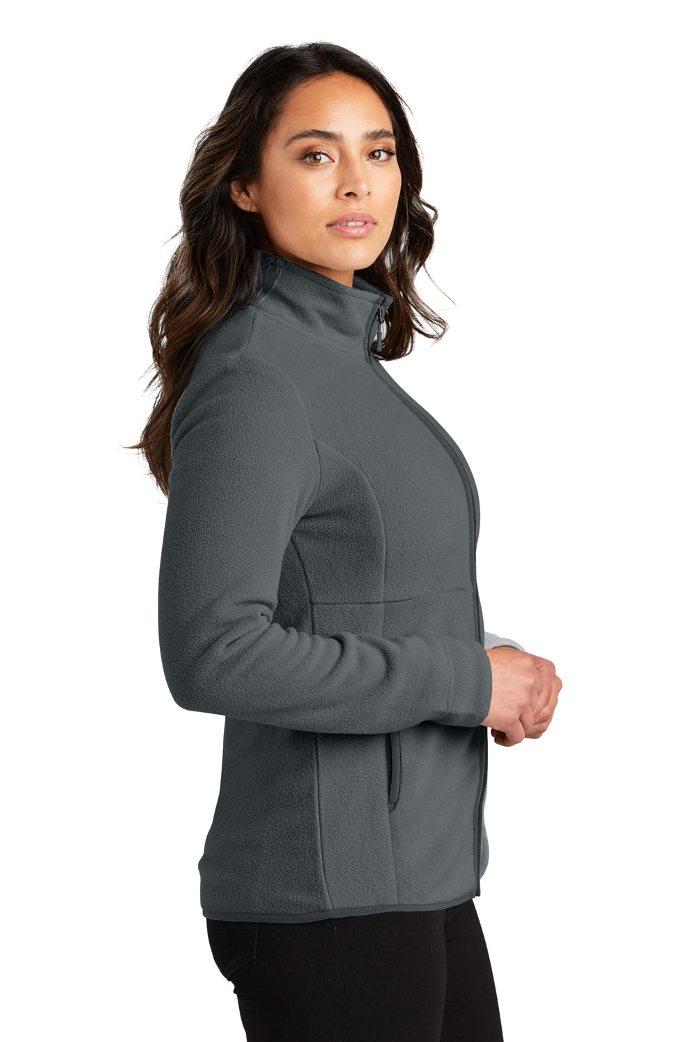 Port Authority L110 Womens Connection Fleece Full Zip Jacket Charcoal Grey Side