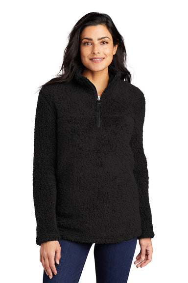 Port Authority Womens Cozy 1/4 Zip Fleece Jacket Black Front