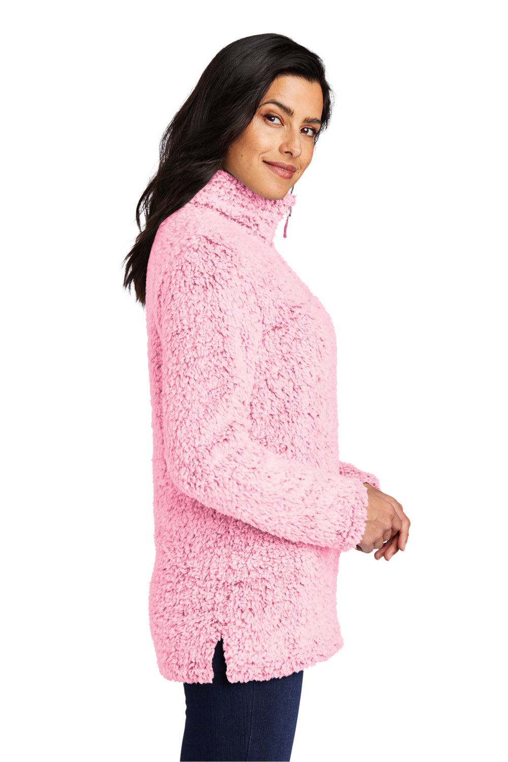 Port Authority Womens Cozy 1/4 Zip Fleece Jacket Heather Pop Raspberry Pink Side