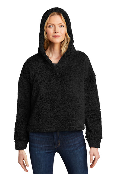 Port Authority Womens Cozy Fleece Hooded Sweatshirt Hoodie Black Front