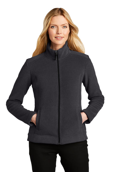 Port Authority Womens Ultra Warm Brushed Fleece Full Zip Jacket Graphite Grey/Deep Black Front