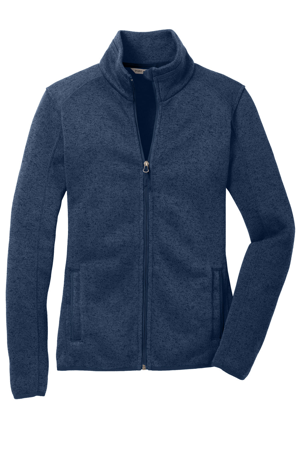 Port Authority Womens Full Zip Sweater Fleece Jacket Heather River Navy Blue Flat Front