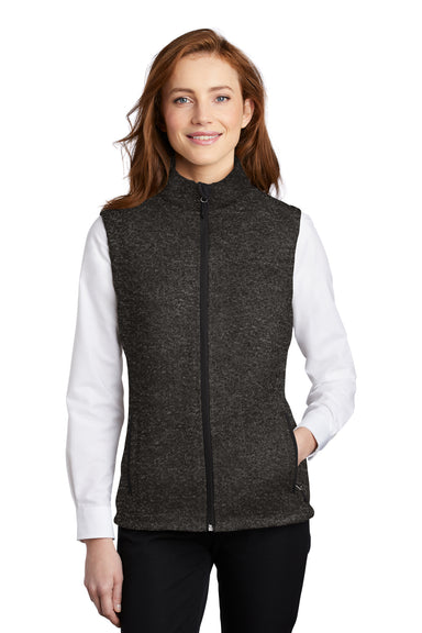 Port Authority Womens Sweater Fleece Full Zip Vest Heather Black Front