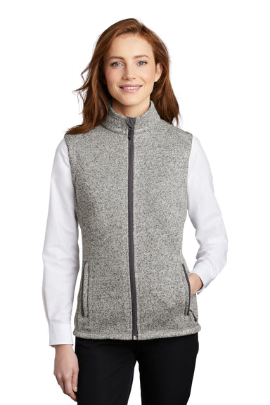 Port Authority Womens Sweater Fleece Full Zip Vest Heather Grey Front
