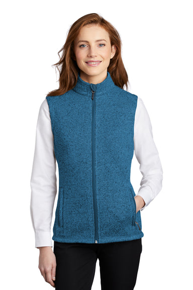 Port Authority Womens Sweater Fleece Full Zip Vest Heather Medium Blue Front