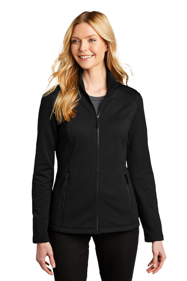 Port Authority Womens Grid Fleece Full Zip Jacket Deep Black Front