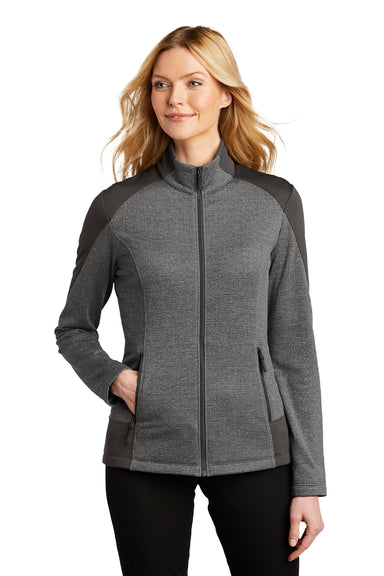 Port Authority Womens Grid Fleece Full Zip Jacket Heather Smoke Grey/Smoke Grey Front