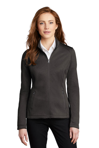 Port Authority Womens Diamond Fleece Full Zip Jacket Heather Dark Charcoal Grey Front
