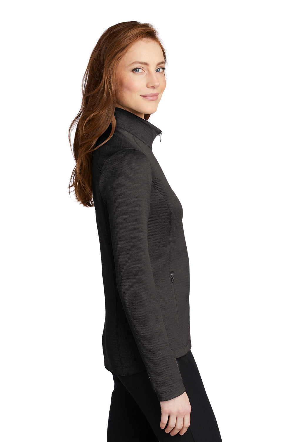Port Authority Womens Diamond Fleece Full Zip Jacket Heather Dark Charcoal Grey Side