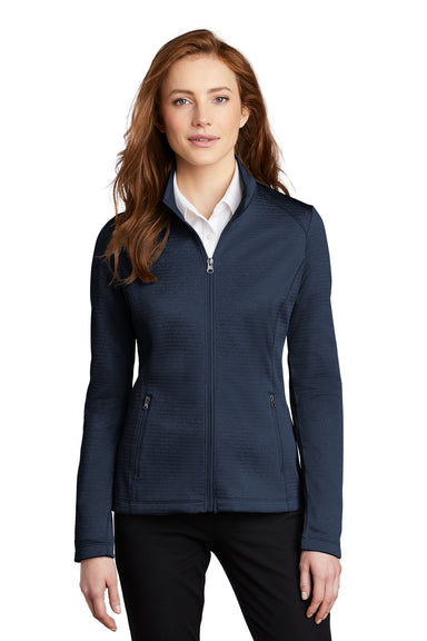 Port Authority Womens Diamond Fleece Full Zip Jacket Heather Dress Blue Navy Front