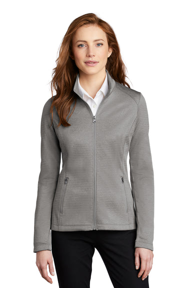 Port Authority Womens Diamond Fleece Full Zip Jacket Heather Gusty Grey Front