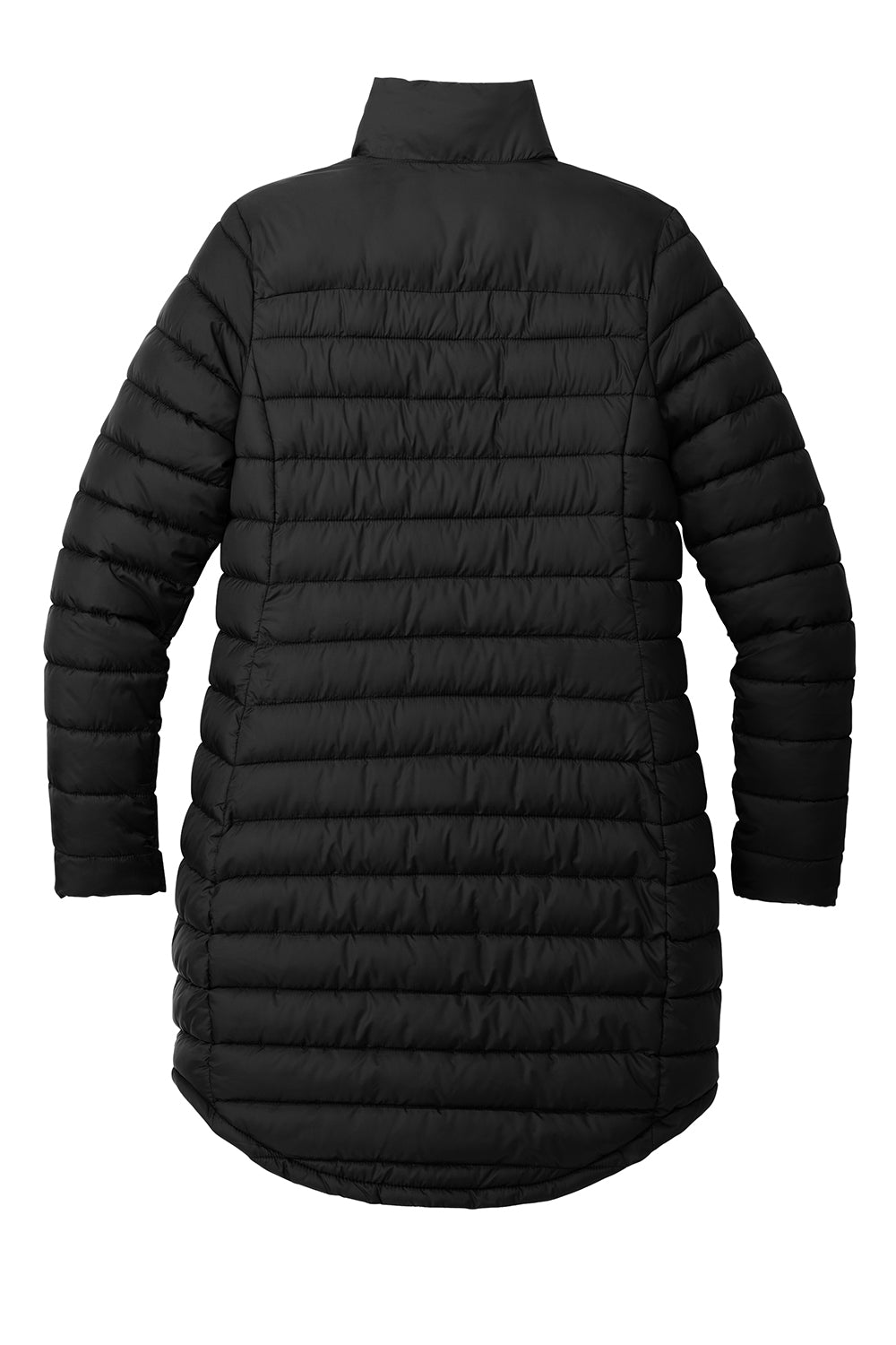Port Authority L365 Womens Horizon Full Zip Long Puffy Jacket Deep Black Flat Back