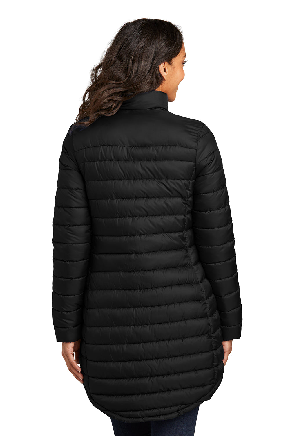Port Authority L365 Womens Horizon Full Zip Long Puffy Jacket Deep Black Back