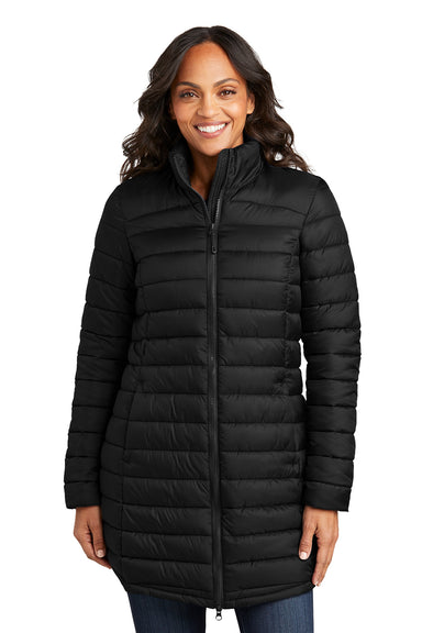 Port Authority L365 Womens Horizon Full Zip Long Puffy Jacket Deep Black Front