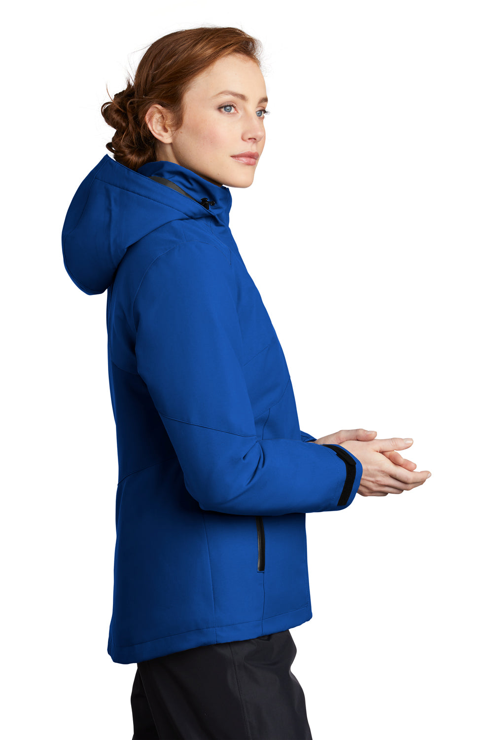 Port Authority Womens Tech Waterproof Full Zip Hooded Jacket Cobalt Blue Side