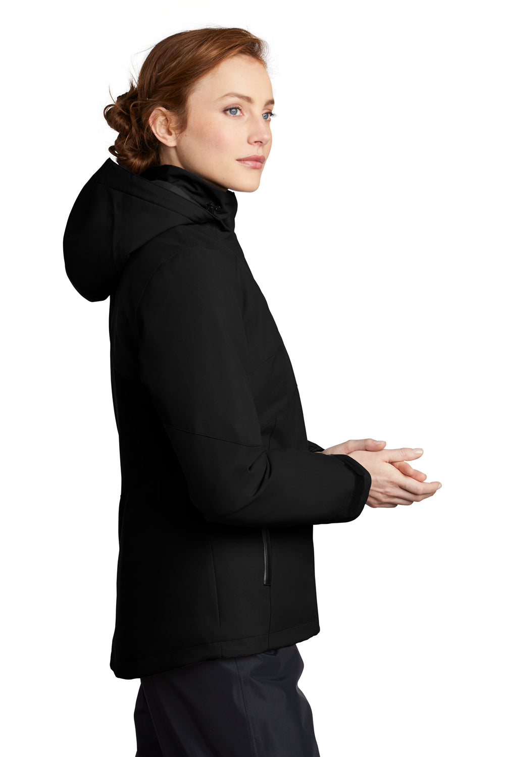 Port Authority Womens Tech Waterproof Full Zip Hooded Jacket Deep Black Side