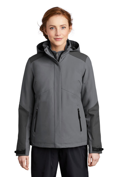 Port Authority Womens Tech Waterproof Full Zip Hooded Jacket Shadow Grey/Storm Grey Front