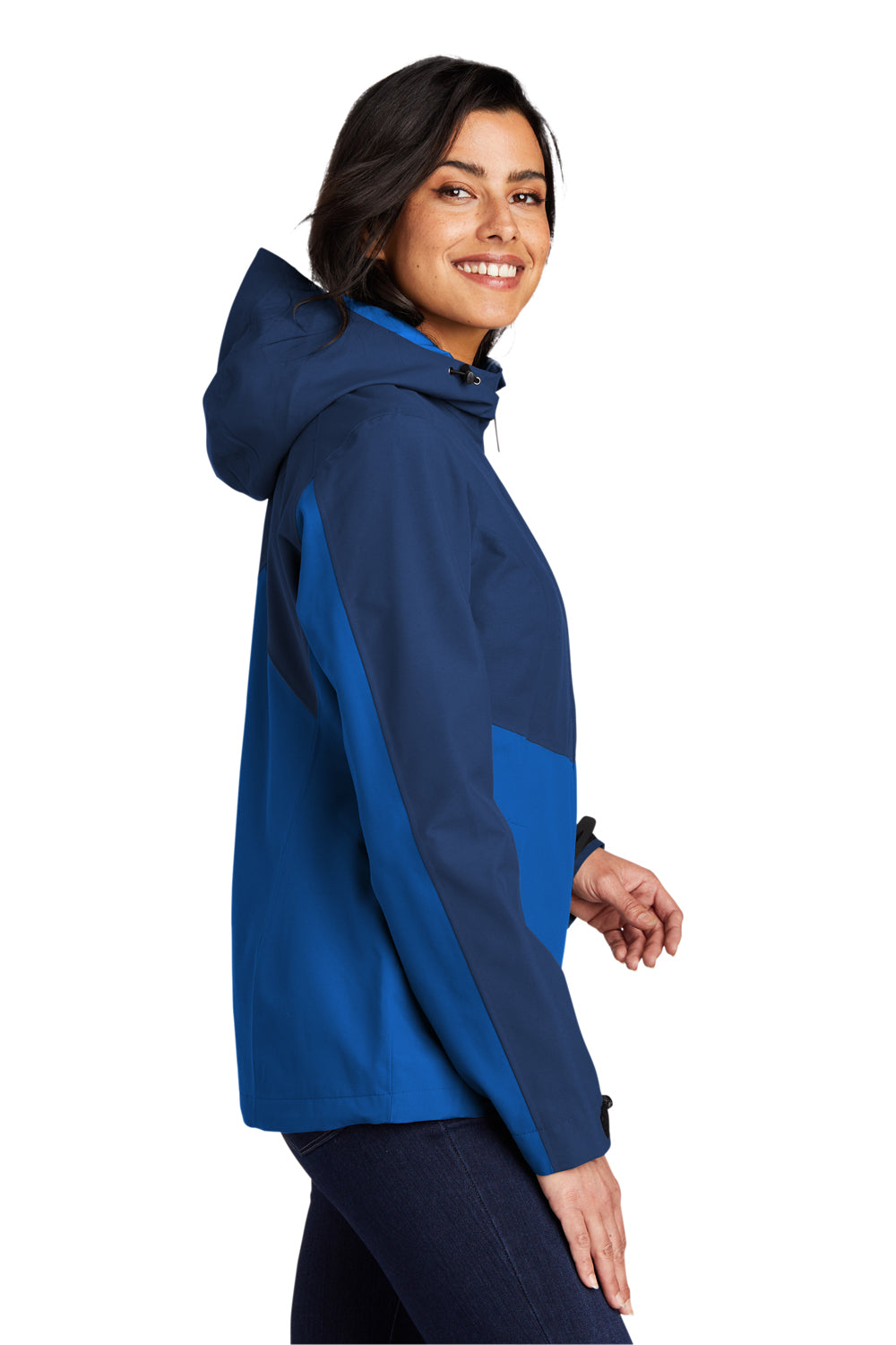 Port Authority Womens Tech Full Zip Hooded Rain Jacket Estate Blue/Cobalt Blue Side