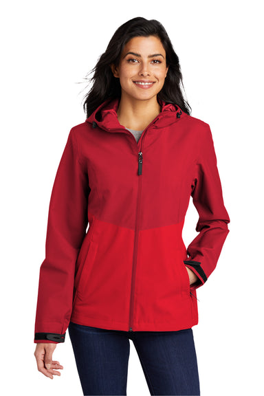 Port Authority Womens Tech Full Zip Hooded Rain Jacket Sangria Red/True Red Front