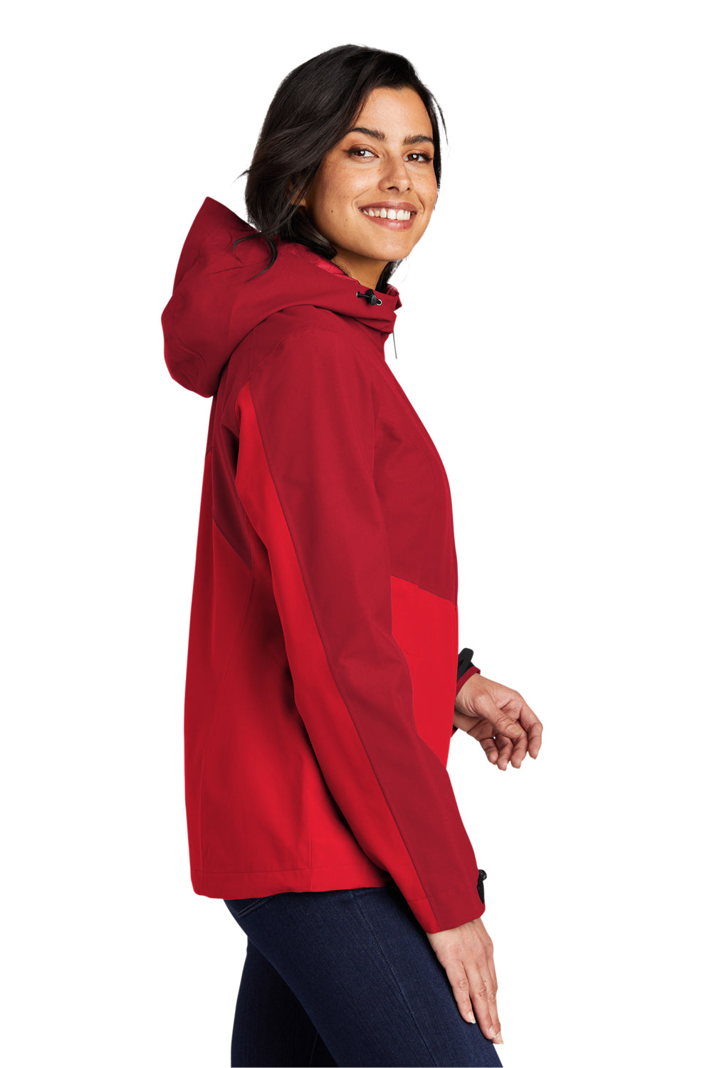 Port Authority Womens Tech Full Zip Hooded Rain Jacket Sangria Red/True Red Side