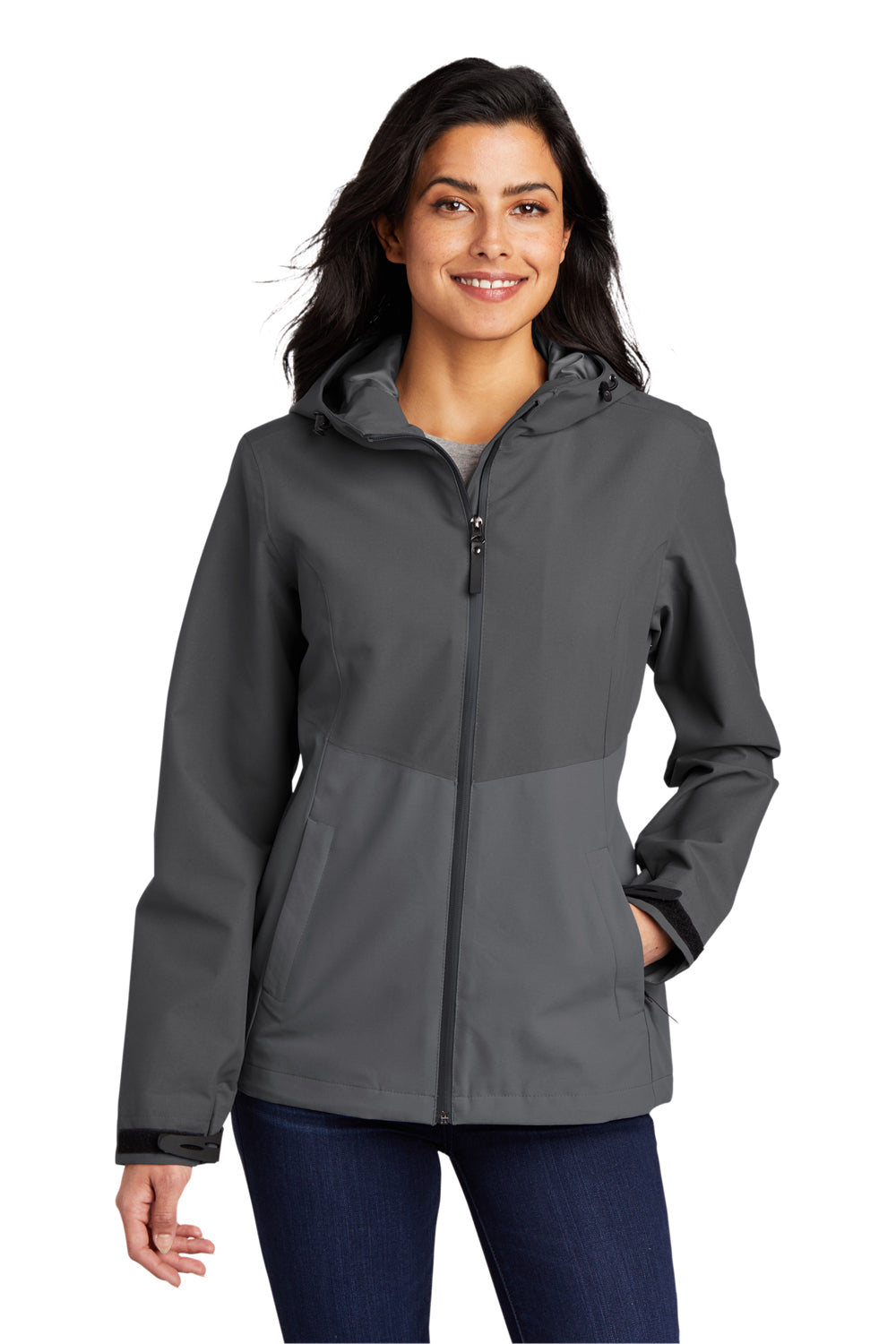 Port Authority Womens Tech Full Zip Hooded Rain Jacket Storm Grey/Shadow Grey Front