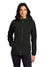 Port Authority Womens Essential Full Zip Hooded Rain Jacket Deep Black Front