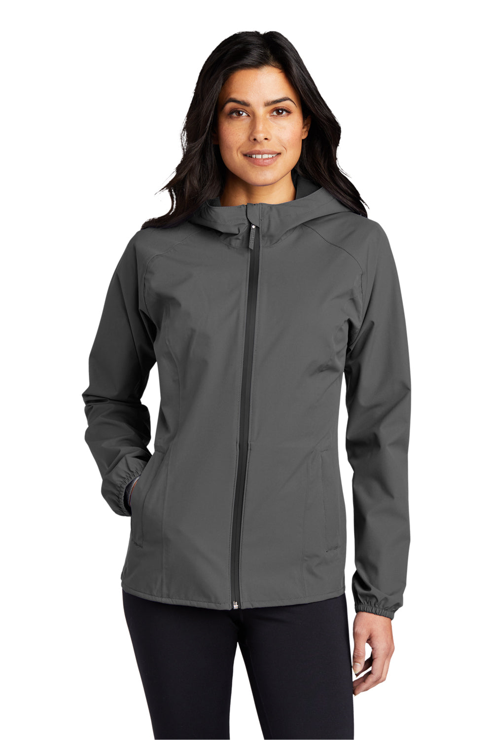 Port Authority Womens Essential Full Zip Hooded Rain Jacket Graphite Grey Front