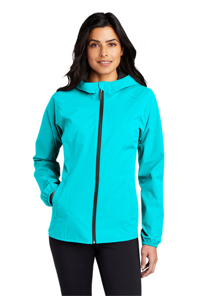 Port Authority Womens Essential Full Zip Hooded Rain Jacket Light Cyan Blue Front