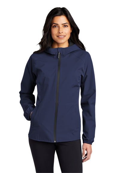 Port Authority Womens Essential Full Zip Hooded Rain Jacket True Navy Blue Front