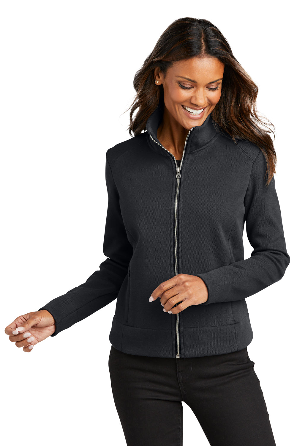 Port Authority L422 Womens Network Fleece Full Zip Jacket Charcoal Grey Front