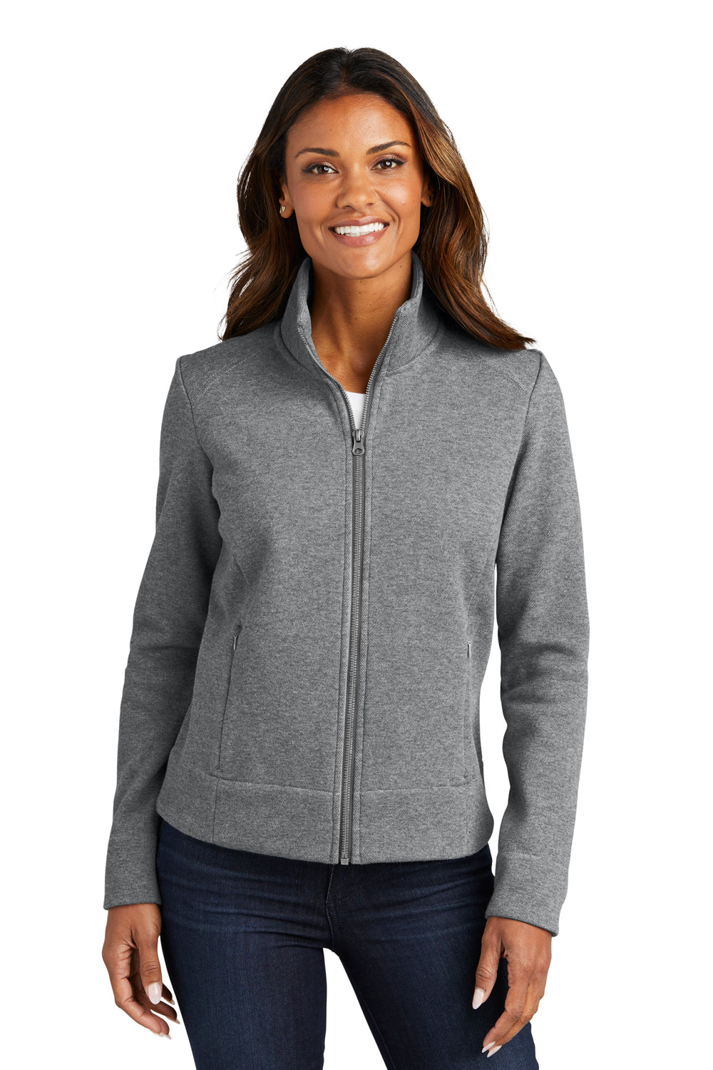 Port Authority L422 Womens Network Fleece Full Zip Jacket Heather Grey Front