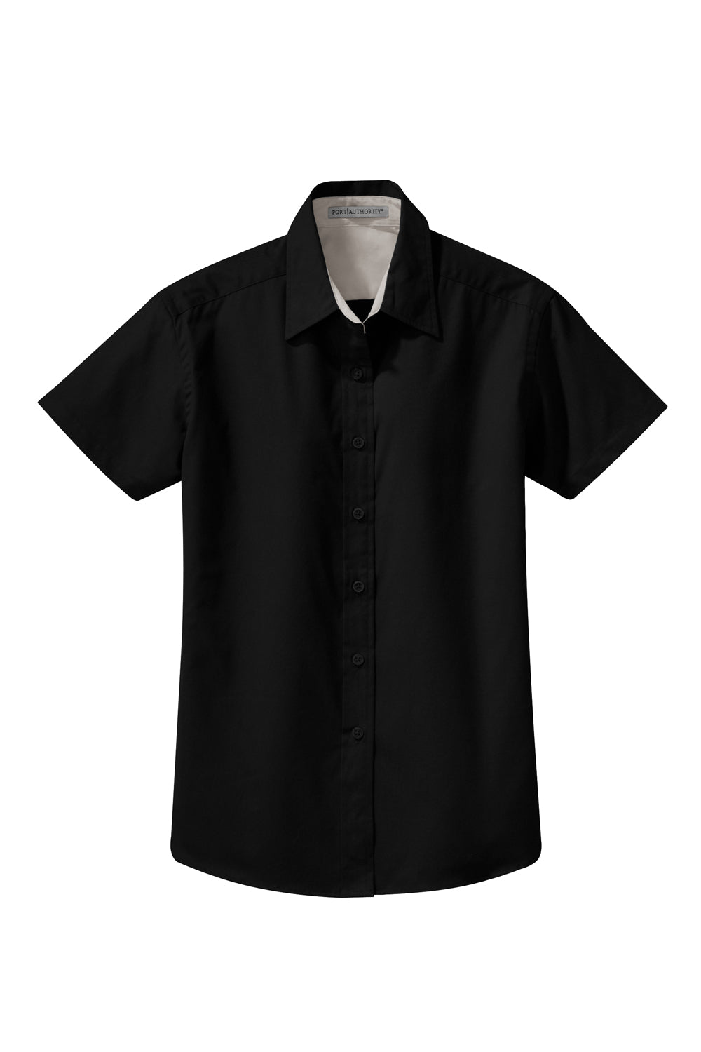 Port Authority L508 Womens Easy Care Wrinkle Resistant Short Sleeve Button Down Shirt Black Flat Front