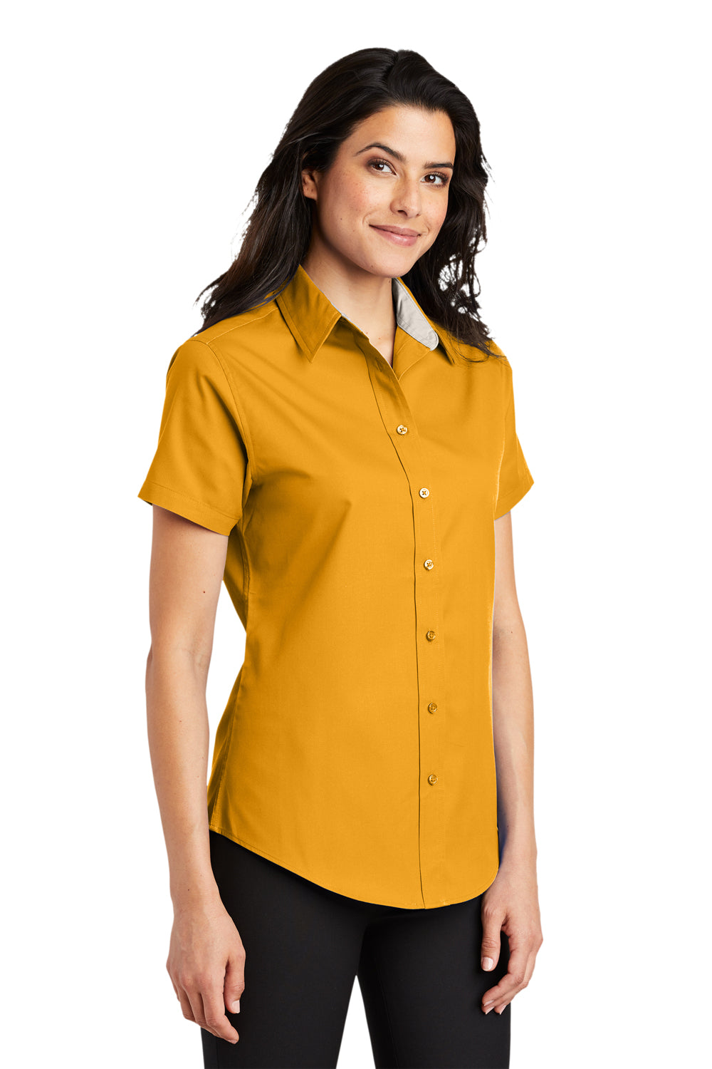 Port Authority L508 Womens Easy Care Wrinkle Resistant Short Sleeve Button Down Shirt Athletic Gold 3Q