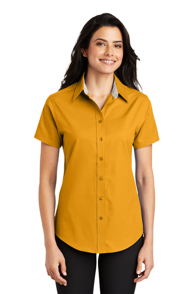 Port Authority L508 Womens Easy Care Wrinkle Resistant Short Sleeve Button Down Shirt Athletic Gold Front