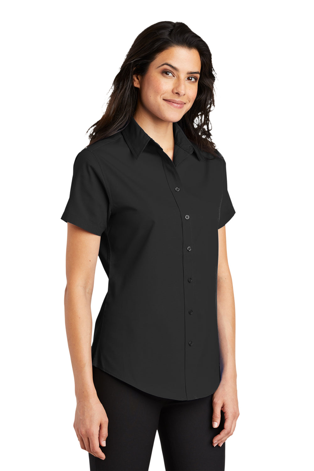 Port Authority L508 Womens Easy Care Wrinkle Resistant Short Sleeve Button Down Shirt Black 3Q