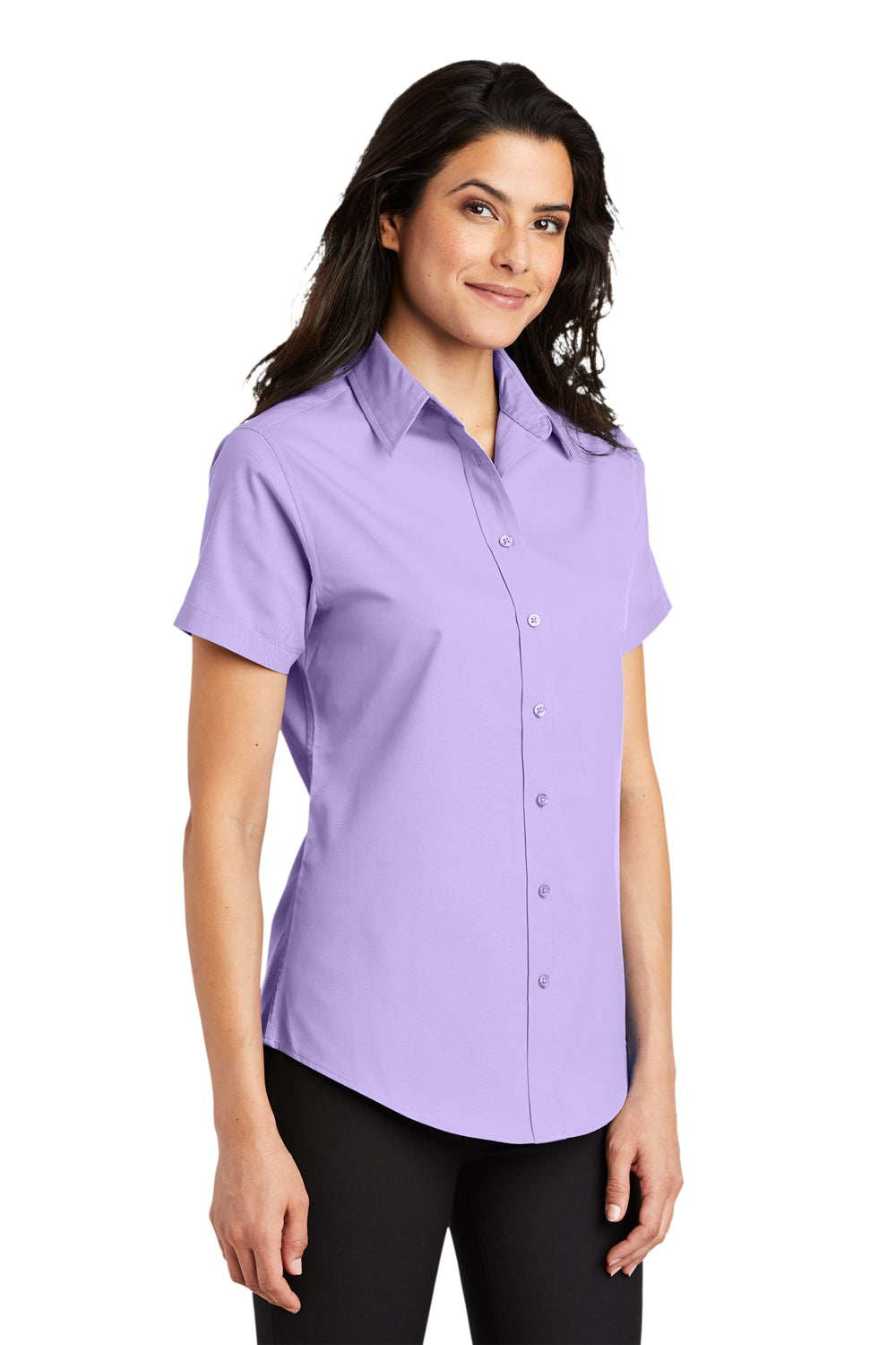 Port Authority L508 Womens Easy Care Wrinkle Resistant Short Sleeve Button Down Shirt Bright Lavender Purple 3Q
