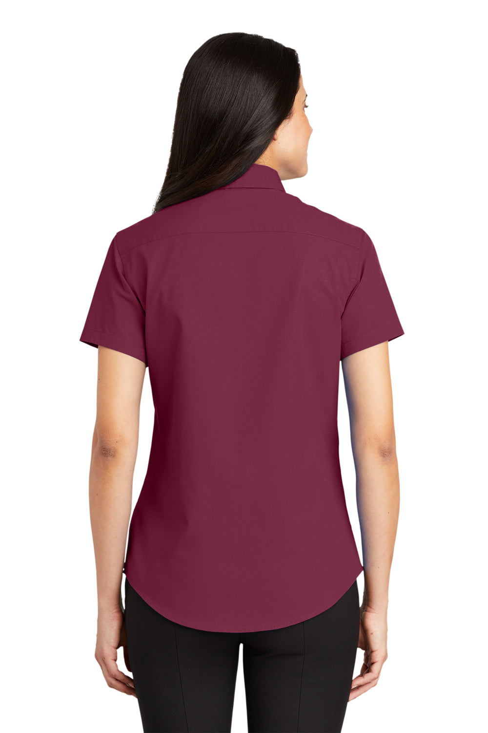 Port Authority L508 Womens Easy Care Wrinkle Resistant Short Sleeve Button Down Shirt Burgundy Back