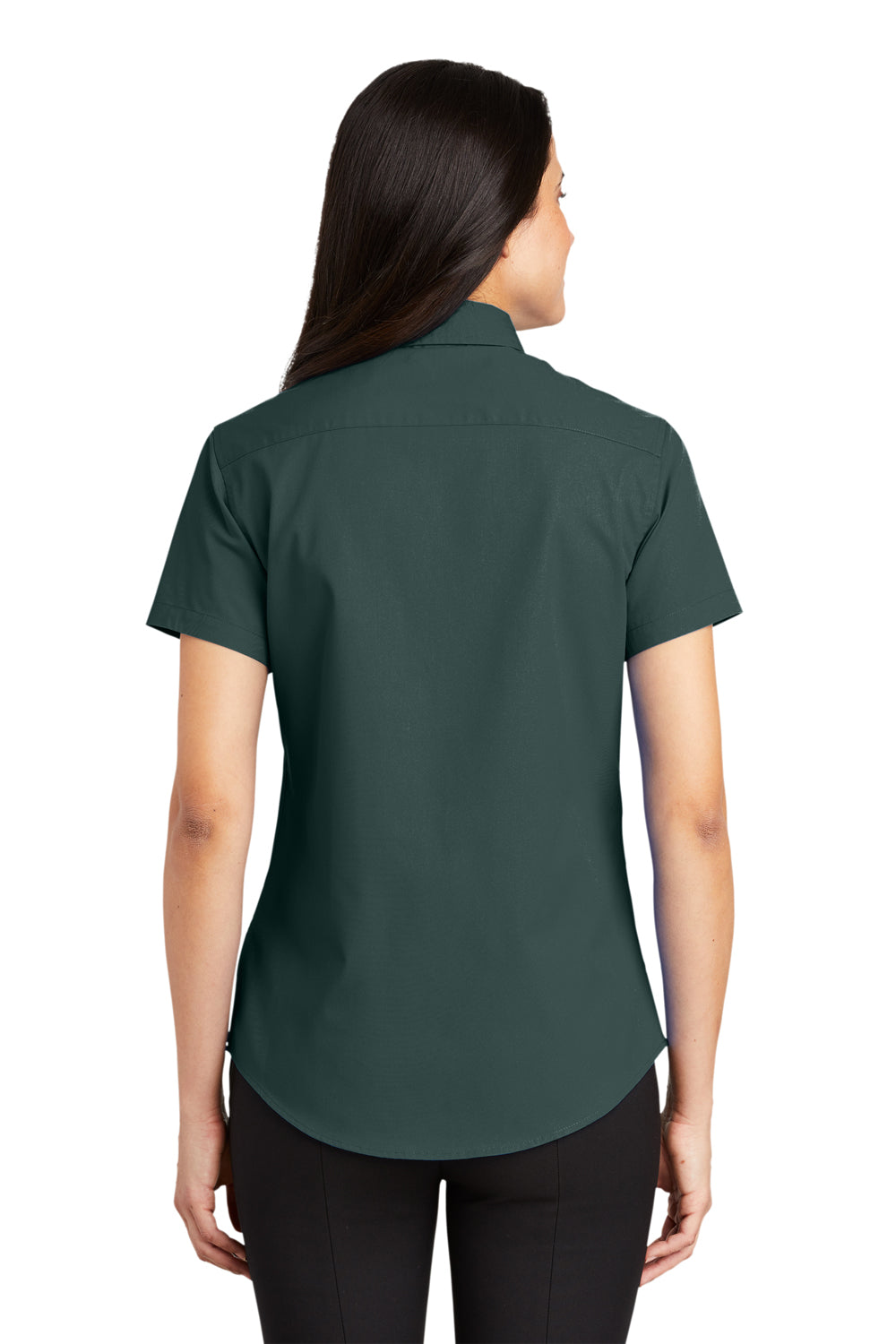 Port Authority L508 Womens Easy Care Wrinkle Resistant Short Sleeve Button Down Shirt Dark Green Back