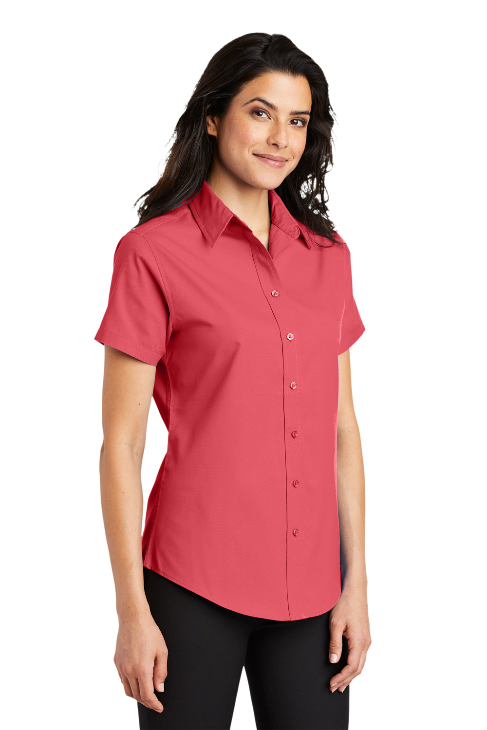 Port Authority L508 Womens Easy Care Wrinkle Resistant Short Sleeve Button Down Shirt Hibiscus Pink 3Q