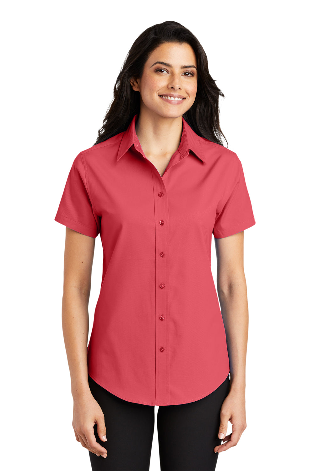 Port Authority L508 Womens Easy Care Wrinkle Resistant Short Sleeve Button Down Shirt Hibiscus Pink Front