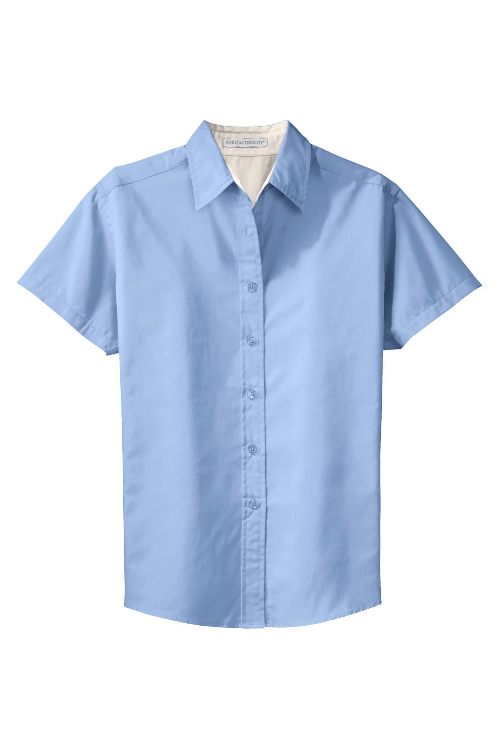 Port Authority L508 Womens Easy Care Wrinkle Resistant Short Sleeve Button Down Shirt Light Blue Flat Front